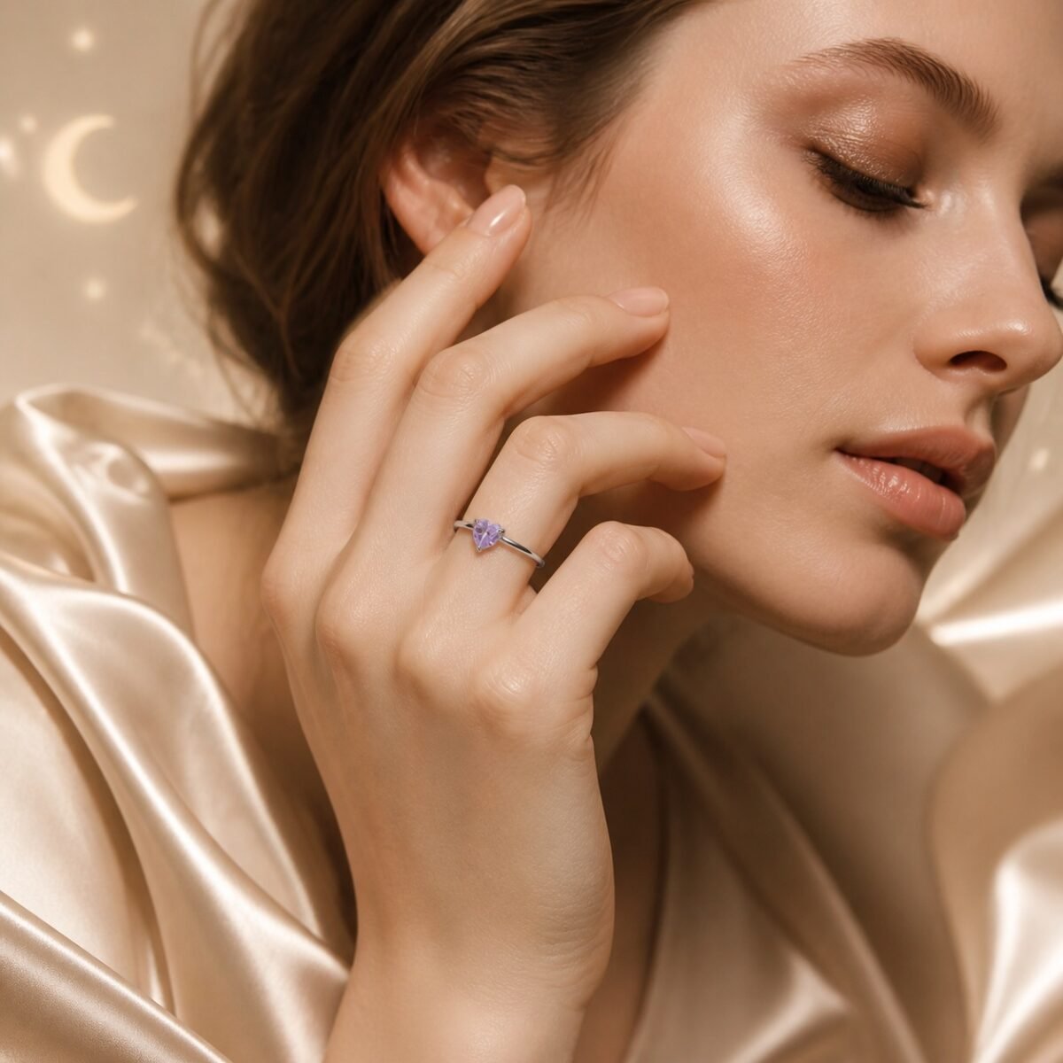 February Amethyst Birthstone Heart Ring – Silver