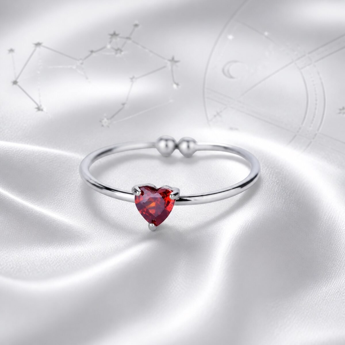 January Garnet Birthstone Heart Ring – Silver