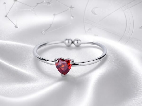 Silver Birthstone Heart Rings