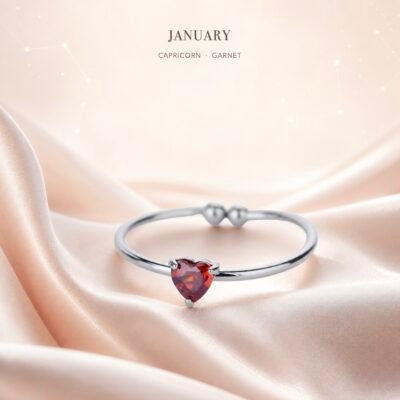 January Garnet Ring in a silver-tone heart design