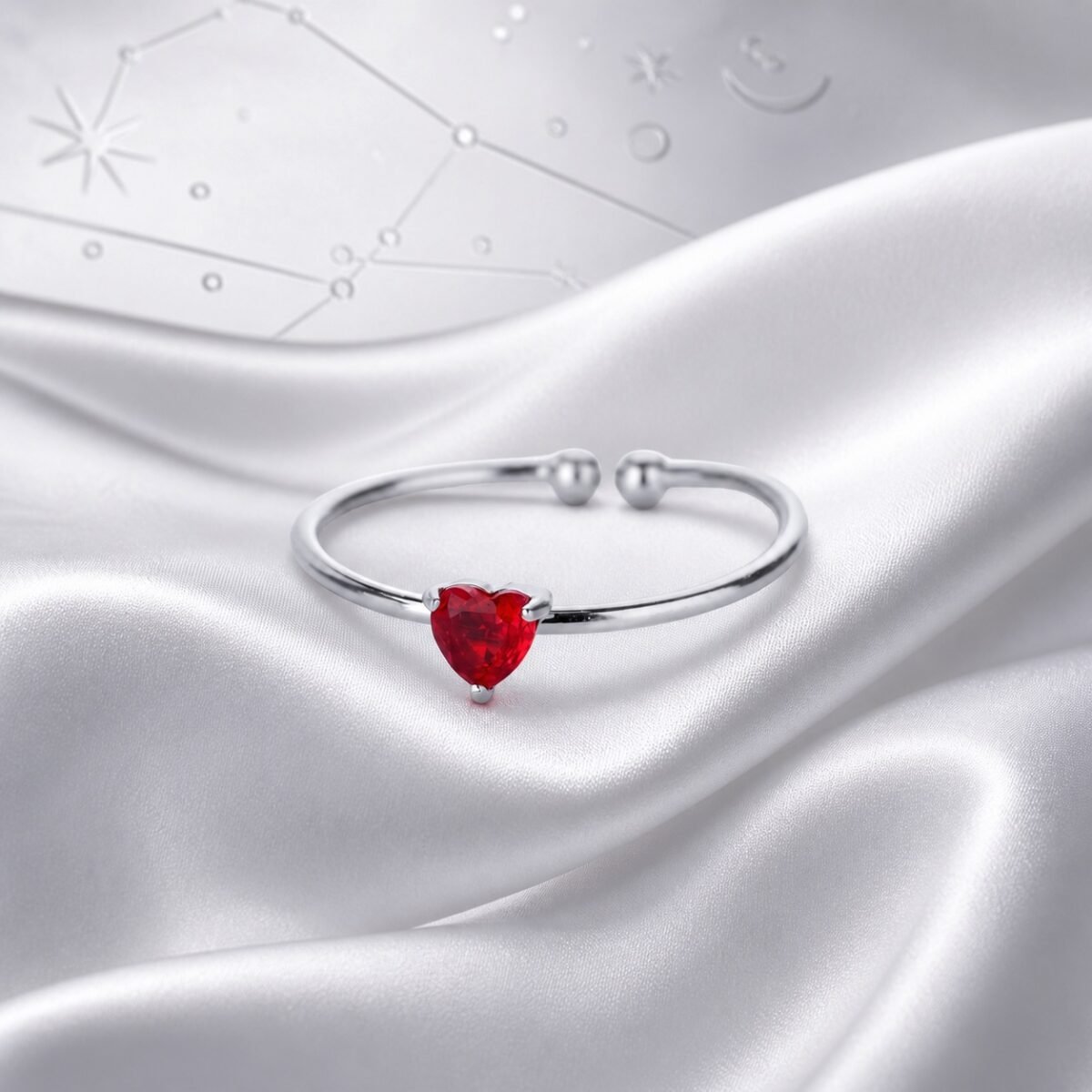zodiac-birthstone-heart-ring-silver-july-ruby-01-main July Red Agate Birthstone Heart Ring – Silver