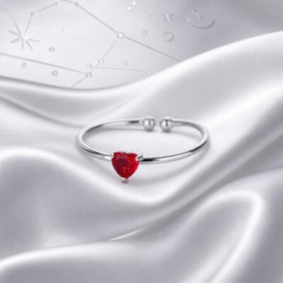 zodiac-birthstone-heart-ring-silver-july-ruby-01-main July Red Agate Birthstone Heart Ring – Silver