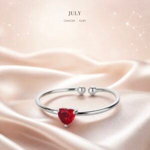 Silver Birthstone Heart Rings - July