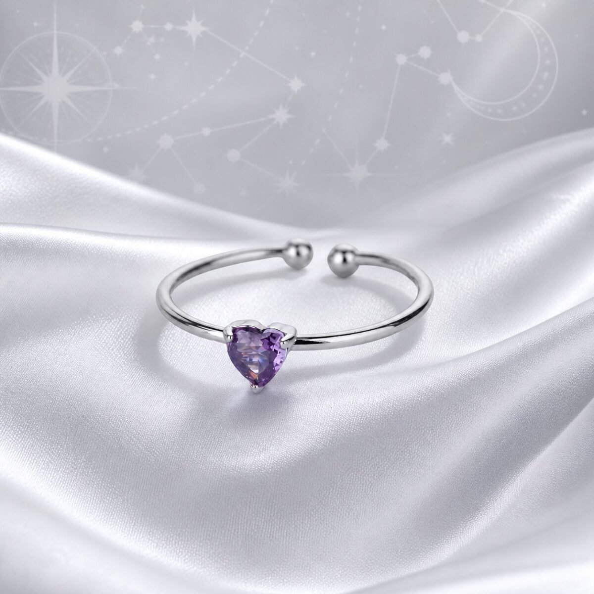 June Lavender Birthstone Heart Ring – Silver