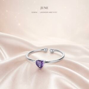 Silver Birthstone Heart Rings - June