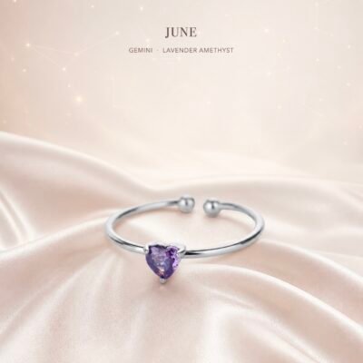 June Lavender Birthstone Heart Ring – Silver