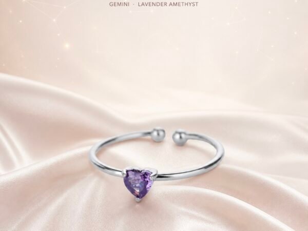 June Lavender Birthstone Heart Ring – Silver