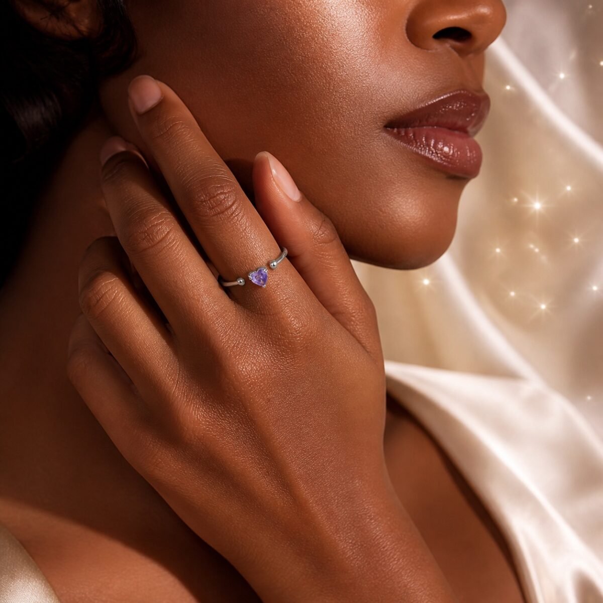 June Lavender Birthstone Heart Ring – Silver