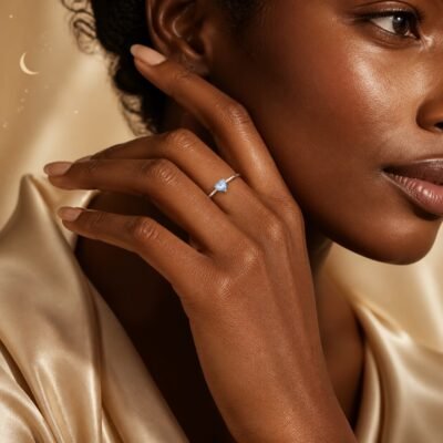 zodiac-birthstone-heart-ring-silver-march-aquamarine-04-worn-deep March Aquamarine Birthstone Heart Ring – Silver