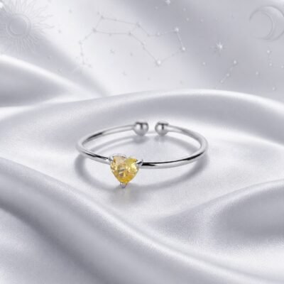November Citrine Birthstone Heart Ring – Silver