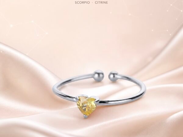 November citrine birthstone heart ring in silver-tone finish