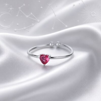 October Obsidian Birthstone Heart Ring – Silver