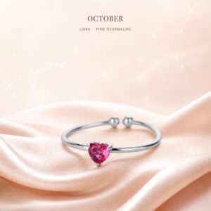 Silver Birthstone Heart Rings - October