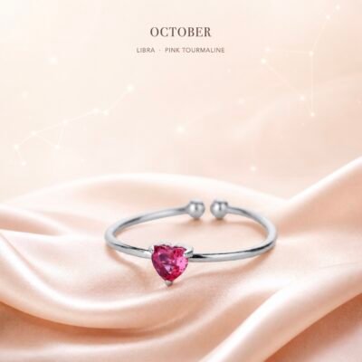 October Obsidian Birthstone Heart Ring – Silver