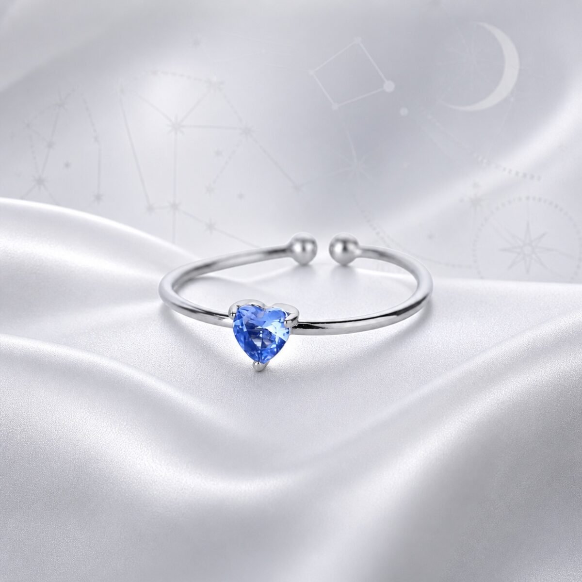 September Sapphire Birthstone Heart Ring – Silver