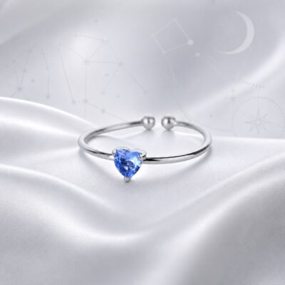 September Sapphire Birthstone Heart Ring – Silver