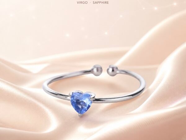 September sapphire heart ring on silver-tone adjustable band