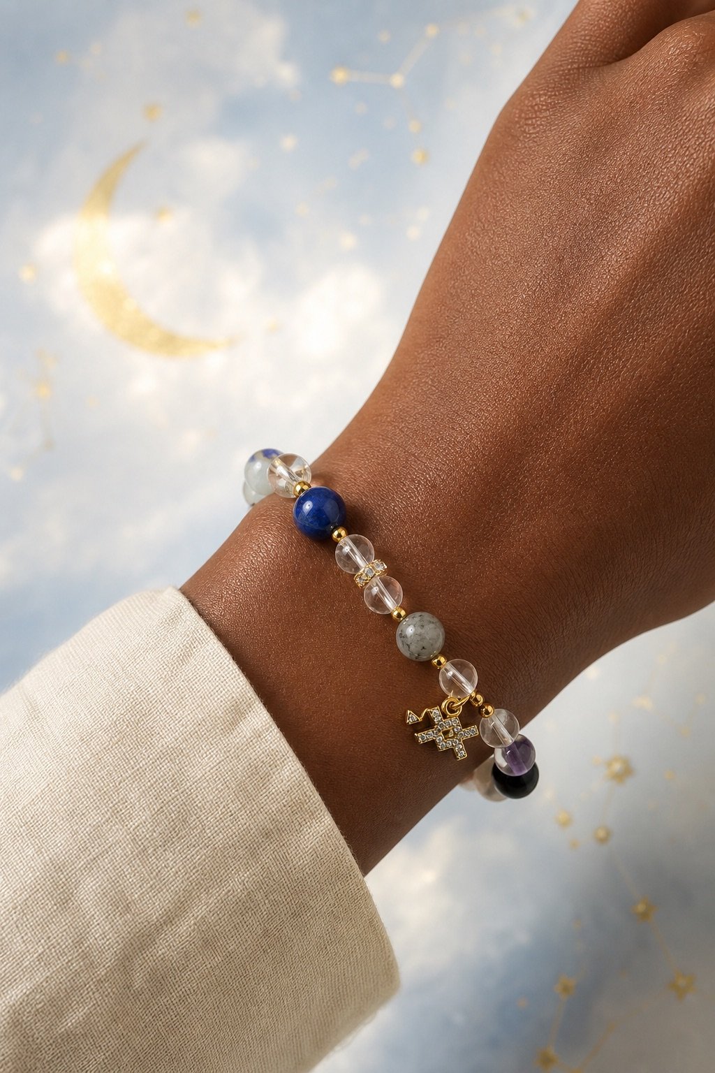 zodiac-crystal-energy-bracelet-05-worn-deep Celestial Path Zodiac Crystal Bracelet — Choose Your Sign