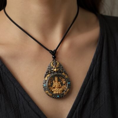 zodiac-guardian-deity-rotating-amulet-necklace-03-worn-light-skin Eastern Zodiac Guardian Deity Rotating Amulet Necklace
