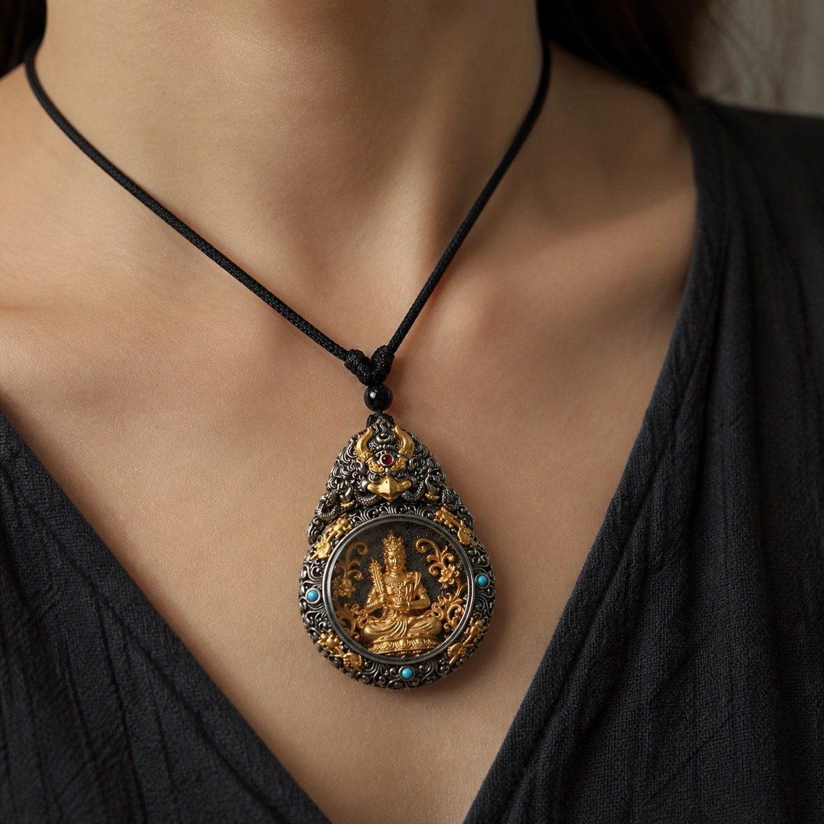 zodiac-guardian-deity-rotating-amulet-necklace-03-worn-light-skin Eastern Zodiac Guardian Deity Rotating Amulet Necklace