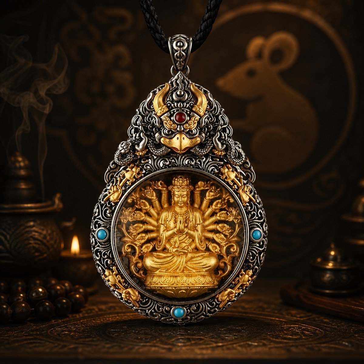 zodiac-guardian-deity-rotating-amulet-necklace-zodiac-01-rat-thousand-armed-guanyin Eastern Zodiac Guardian Deity Rotating Amulet Necklace