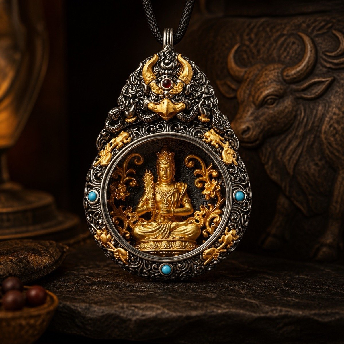zodiac-guardian-deity-rotating-amulet-necklace-zodiac-02-ox-akasagarbha Eastern Zodiac Guardian Deity Rotating Amulet Necklace