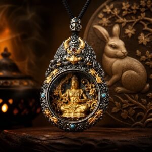 Eastern Zodiac Guardian Deity Rotating Amulet Necklace - Rabbit — Manjushri