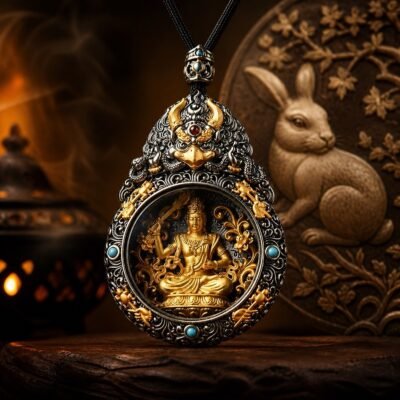 zodiac-guardian-deity-rotating-amulet-necklace-zodiac-04-rabbit-manjushri Eastern Zodiac Guardian Deity Rotating Amulet Necklace