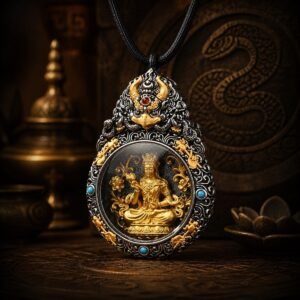 Eastern Zodiac Guardian Deity Rotating Amulet Necklace - Snake — Samantabhadra