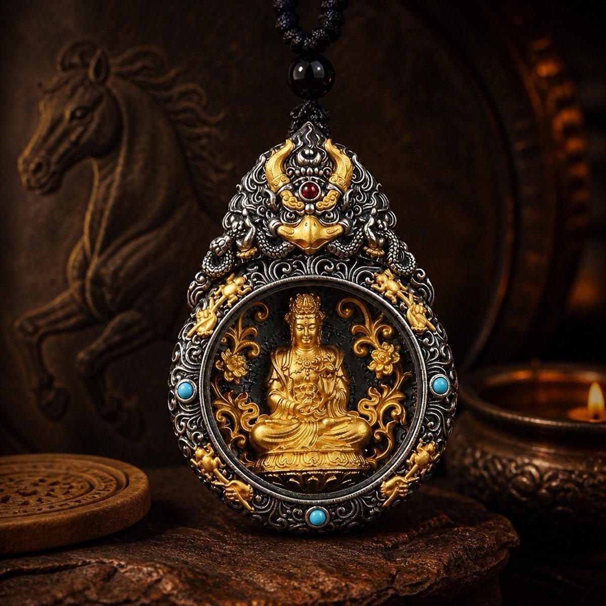 zodiac-guardian-deity-rotating-amulet-necklace-zodiac-07-horse-mahasthamaprapta Eastern Zodiac Guardian Deity Rotating Amulet Necklace