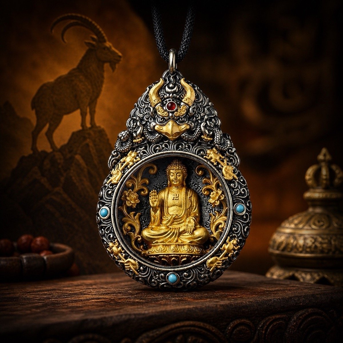 zodiac-guardian-deity-rotating-amulet-necklace-zodiac-08-goat-vairocana Eastern Zodiac Guardian Deity Rotating Amulet Necklace