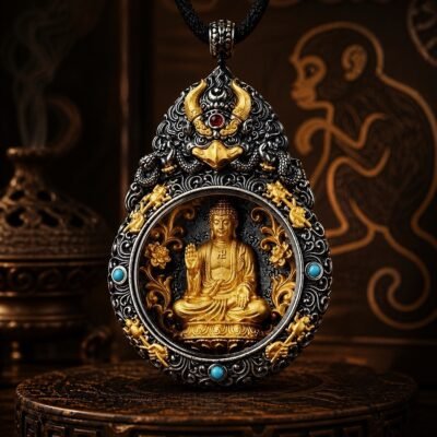 zodiac-guardian-deity-rotating-amulet-necklace-zodiac-09-monkey-vairocana Eastern Zodiac Guardian Deity Rotating Amulet Necklace