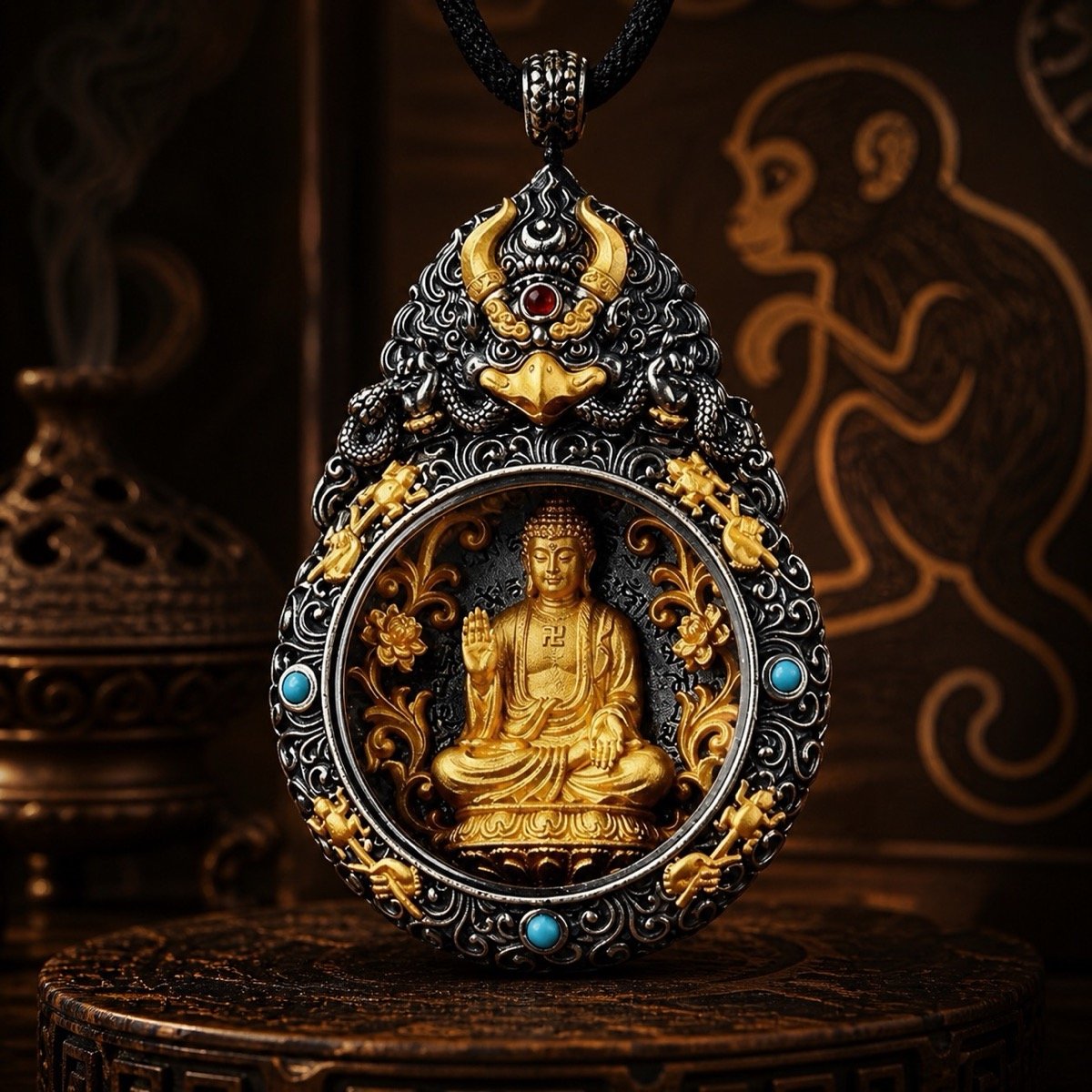 zodiac-guardian-deity-rotating-amulet-necklace-zodiac-09-monkey-vairocana Eastern Zodiac Guardian Deity Rotating Amulet Necklace