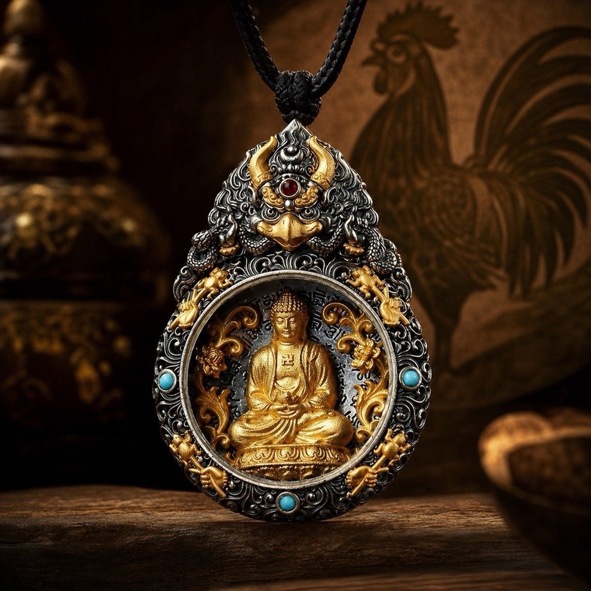 zodiac-guardian-deity-rotating-amulet-necklace-zodiac-10-rooster-amitabha Eastern Zodiac Guardian Deity Rotating Amulet Necklace