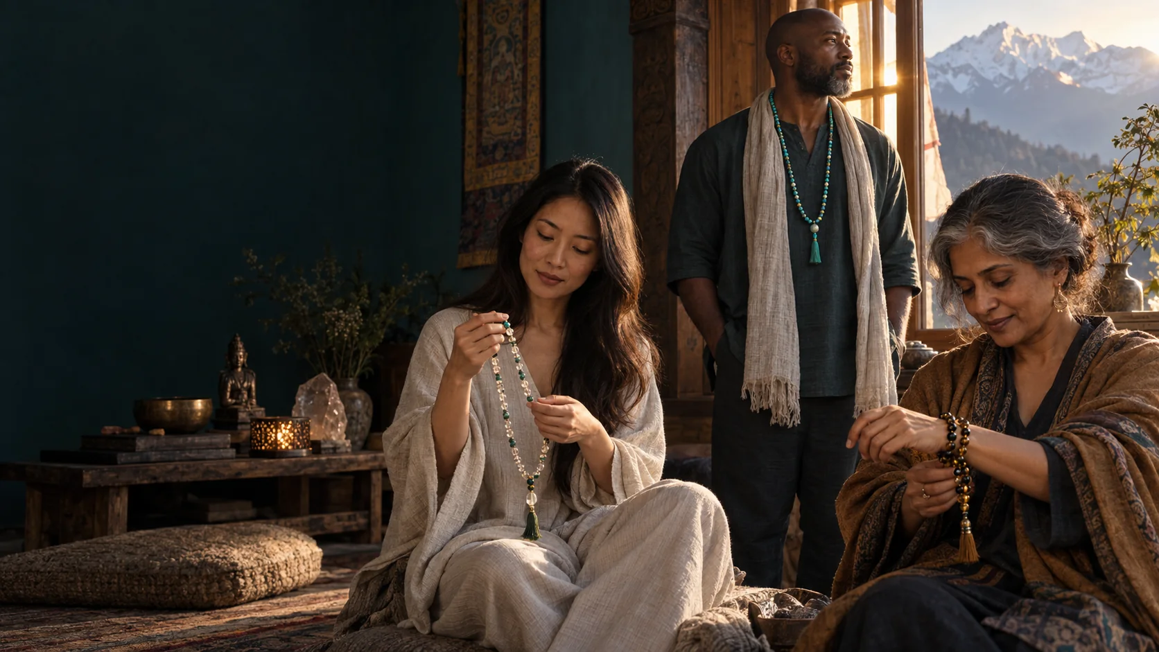 Editorial scene for Crystal Mala Buying Guide: How to Choose by Stone, Length, and Wearing Style