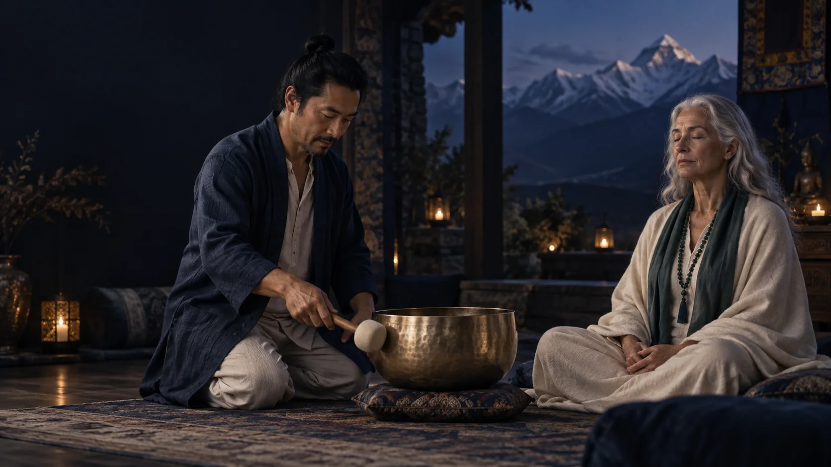 Editorial scene for Singing Bowl Buying Guide: Metal vs. Crystal, Size, Tone, and Ritual Use