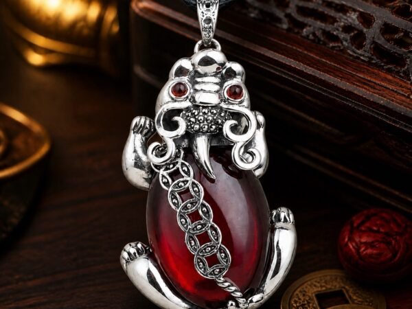 02-pixiu-wealth-guardian-feng-shui-necklace-white-background-black-cord Pixiu Wealth Guardian Necklace with silver pendant on a black leather cord