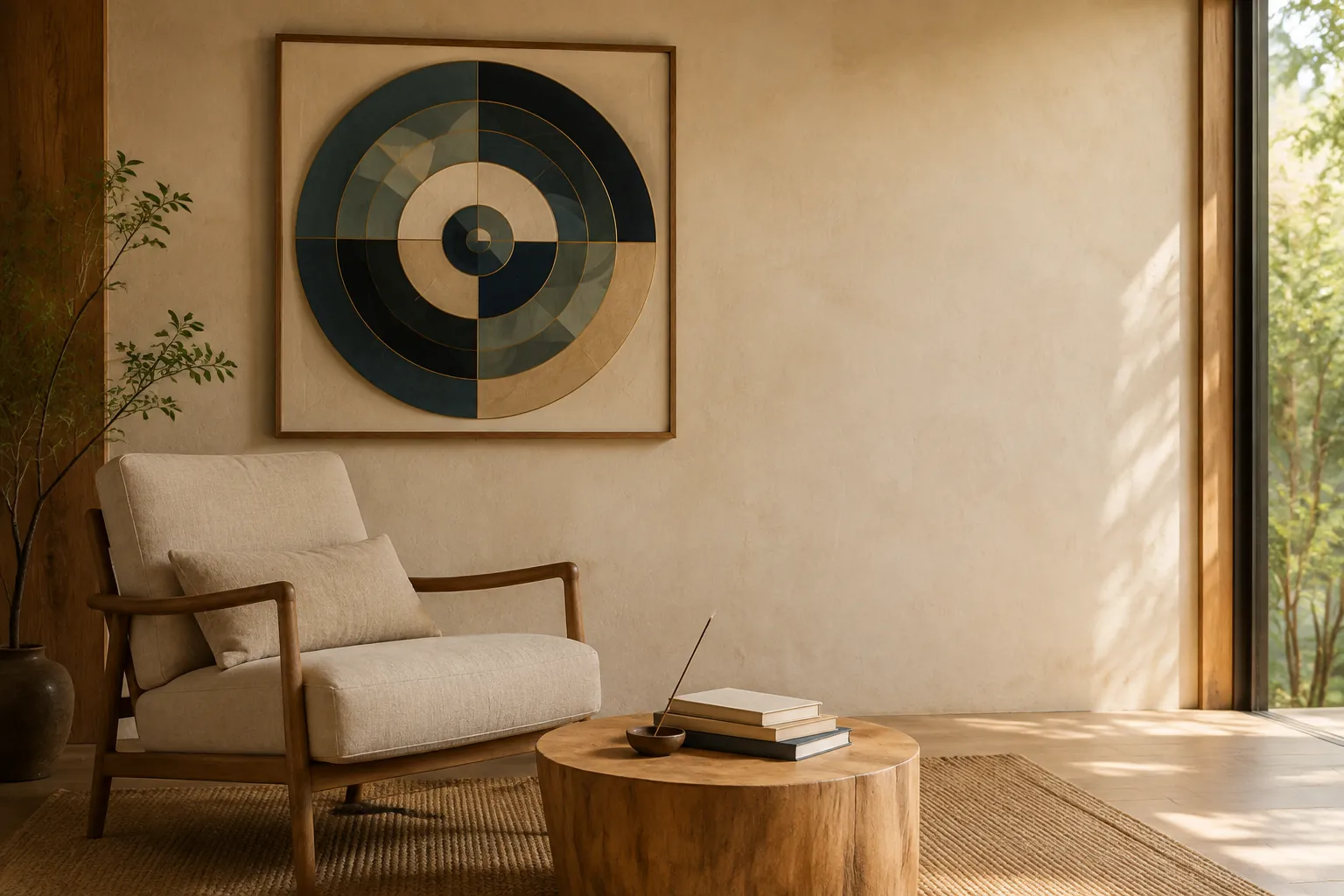 Modern radial art in a calm interior