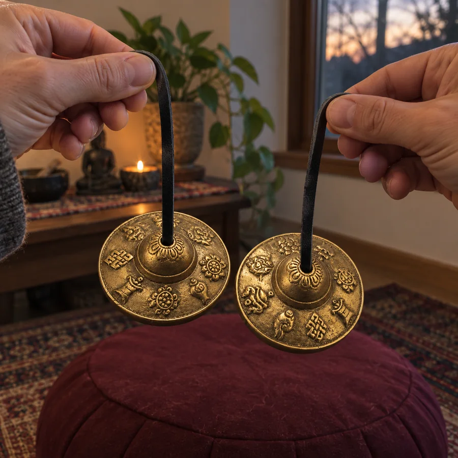 Styled customer scene featuring Buddhist Tingsha Cymbals