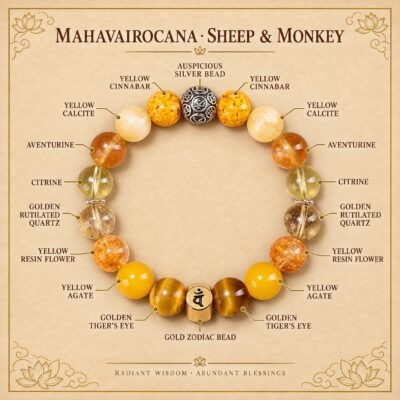 06-mahavairocana-sheep-monkey-components Zodiac Intention Crystal Bracelet
