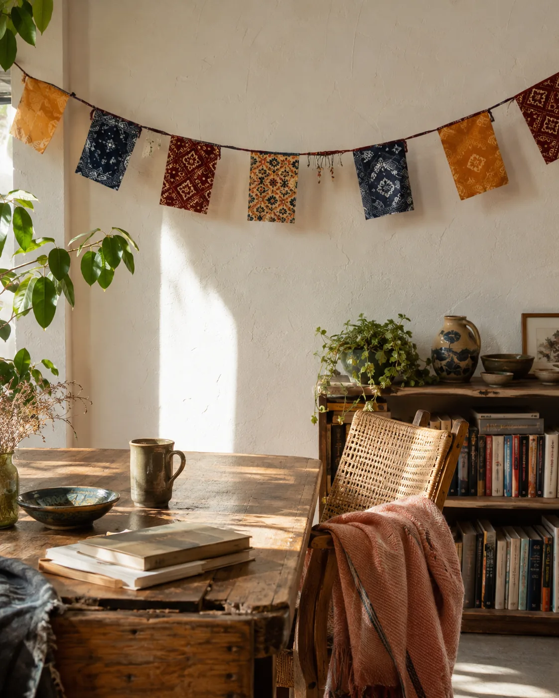 Contemporary colorful fabric garland in a North American home