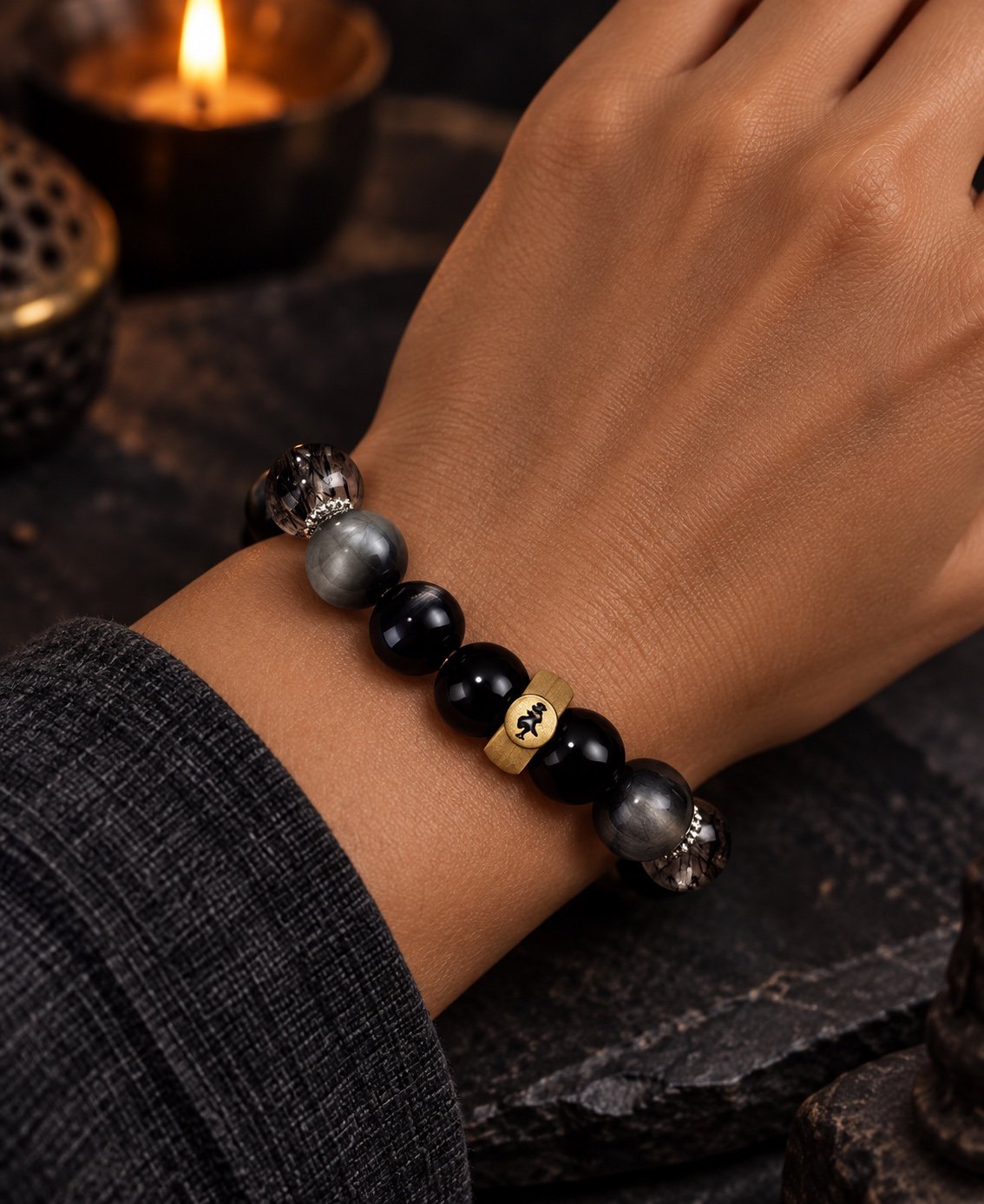 08-acala-rooster-worn Zodiac Intention Crystal Bracelet