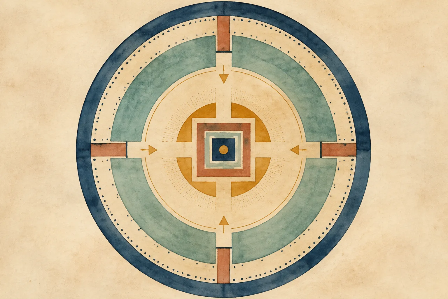 Abstract illustration moving from outer boundary to center