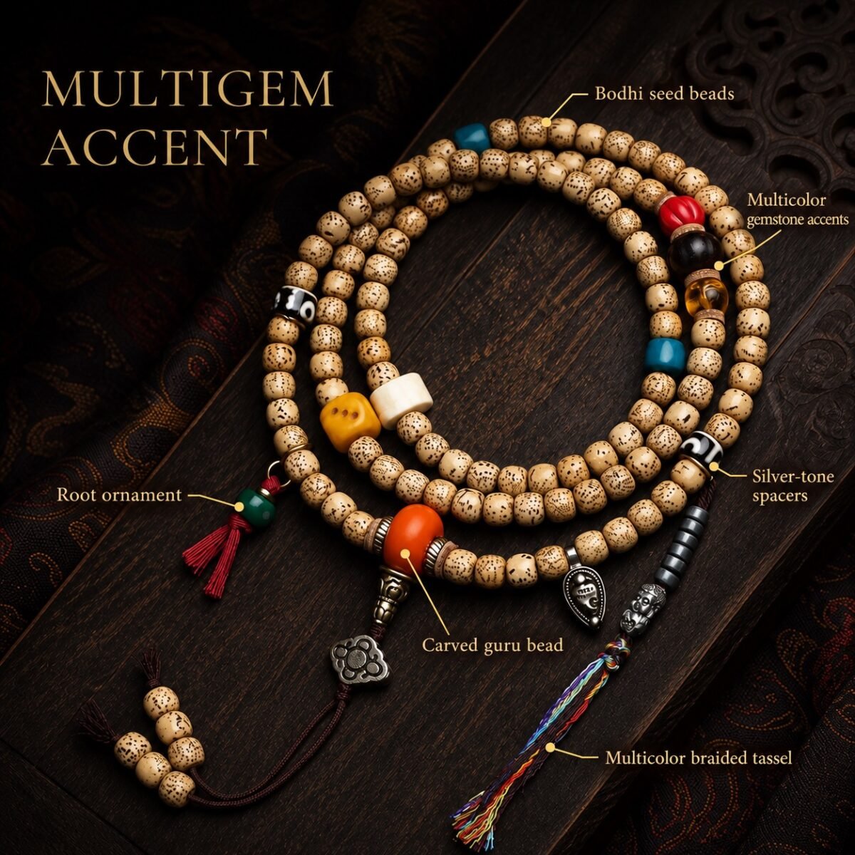 108-bead-bodhi-seed-prayer-mala-variant-multigem-accent-labeled 108-Bead Bodhi Seed Prayer Mala