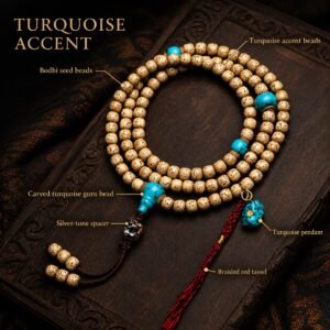 108-Bead Bodhi Seed Prayer Mala - Turquoise Accent