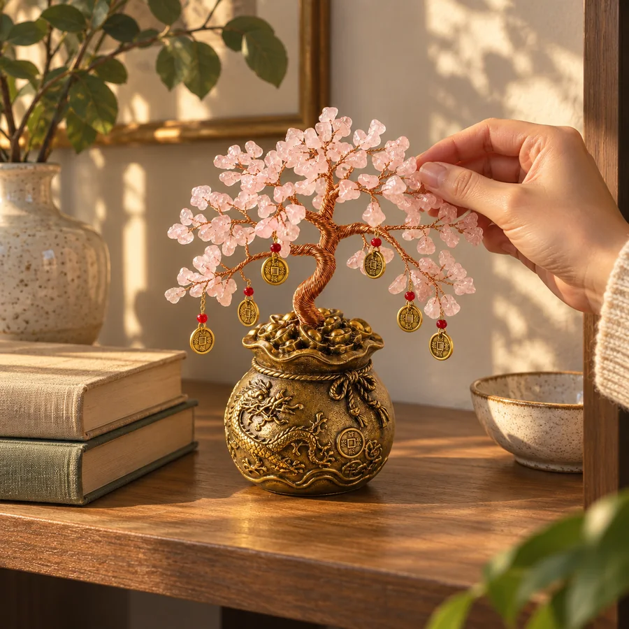 Styled customer scene featuring Golden Fortune Crystal Tree
