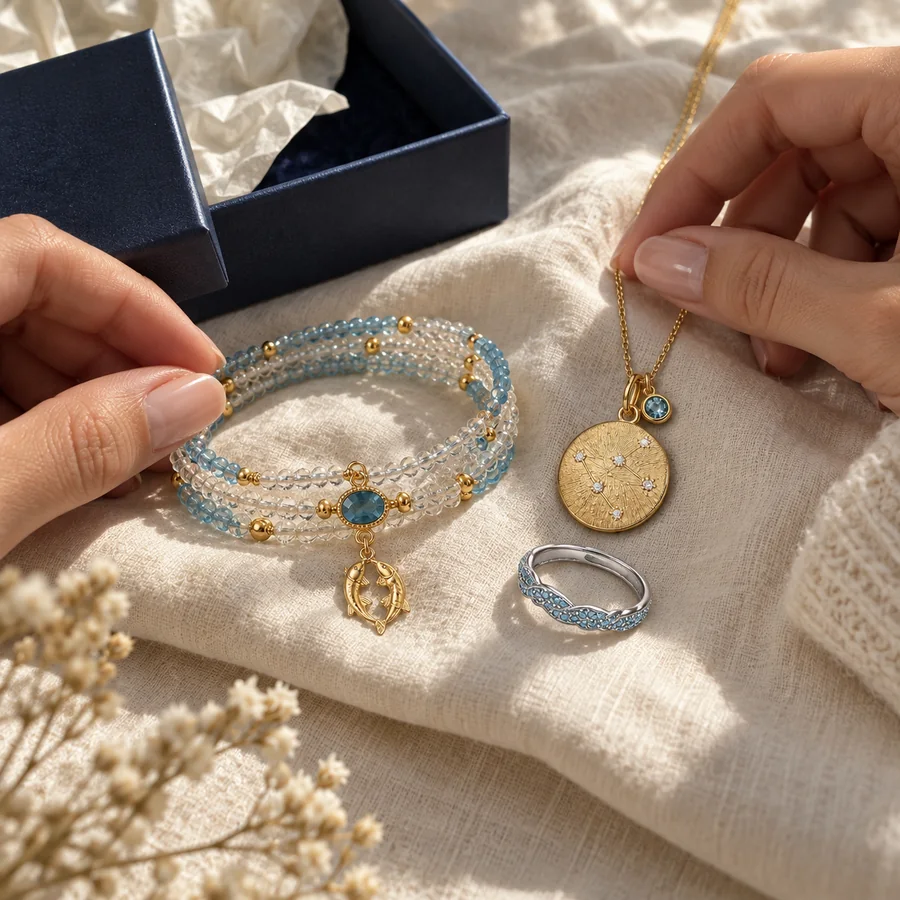 Styled customer scene featuring Custom Zodiac Jewelry Trio