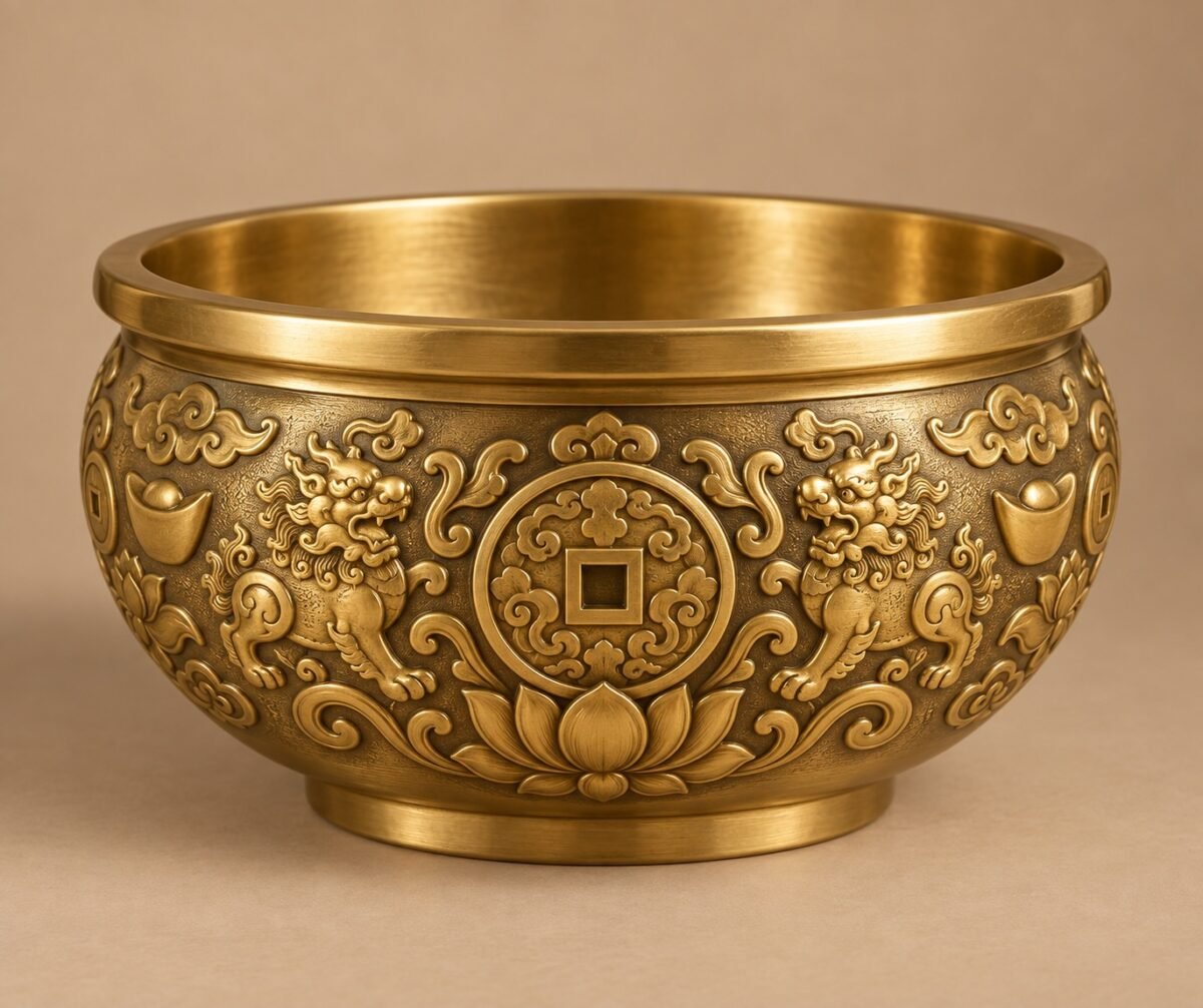 Himalayan Brass Fortune Offering Bowl