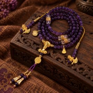 Amethyst Prayer Wheel 108-Bead Mala - 6 mm
