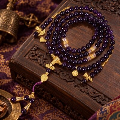 Amethyst Prayer Wheel 108-Bead Mala